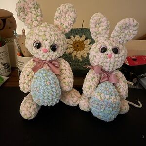 Plush Bunny Toy with Egg - Pink and Blue Crochet